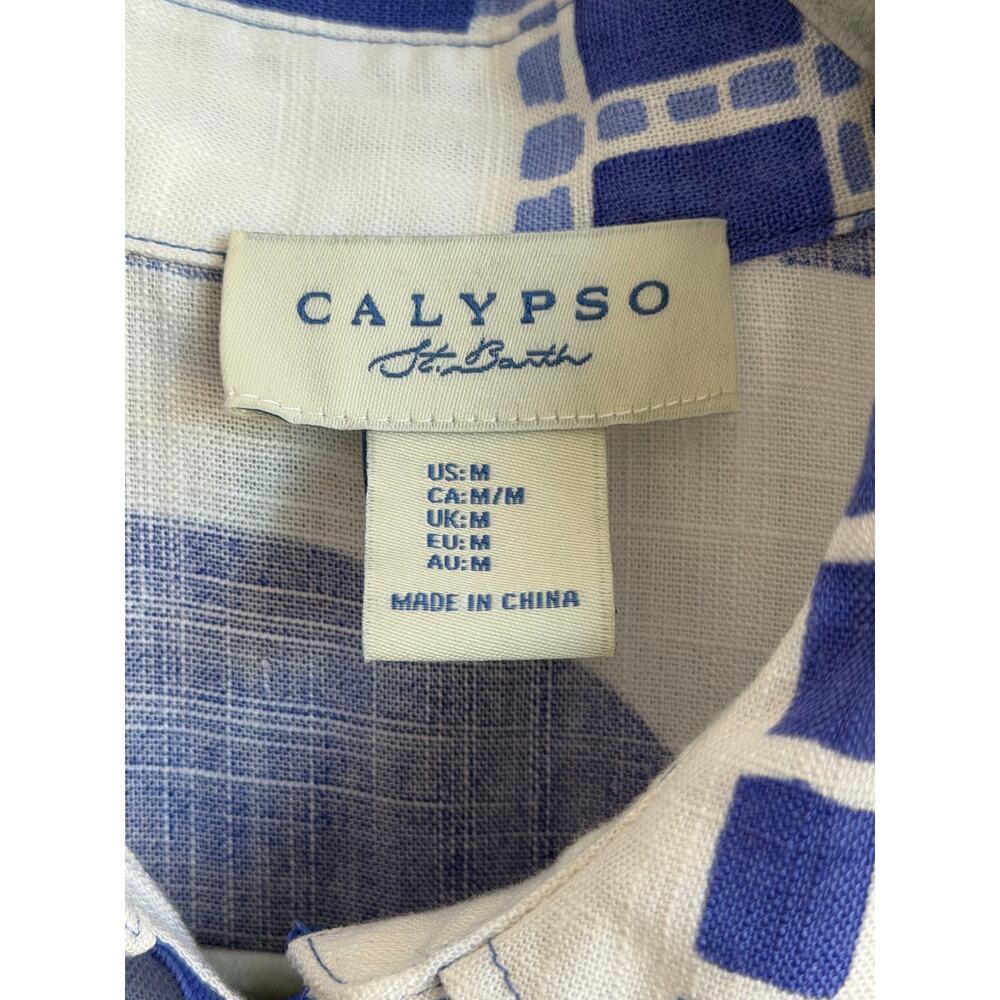 Calypso St. Barth Resort Short Sleeve Button-Down Shirt Blue/White Womens Size M - Picture 6 of 10